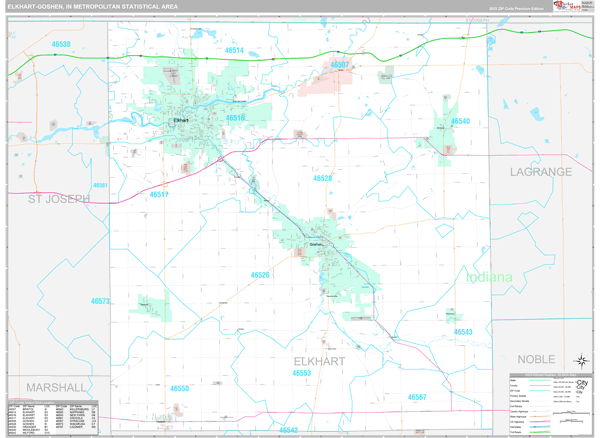 Elkhart-Goshen, IN Metro Area Wall Map